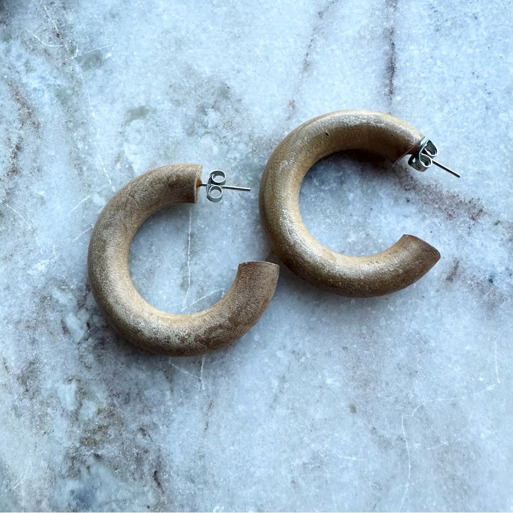 Natural Wooden Hoop Statement Earrings Hoops